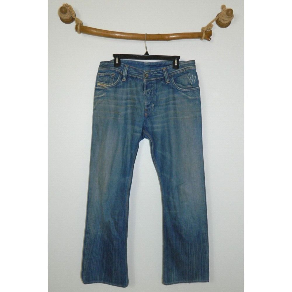 Diesel Jeans Men's Size 36 Button Fly Distress Bootcut Blue Jeans Made in Italy